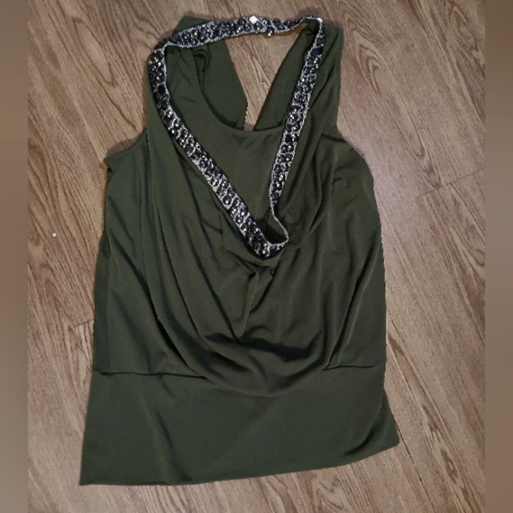 Small jennifer lopez cowl neck polyester stretchy embellished top blouse